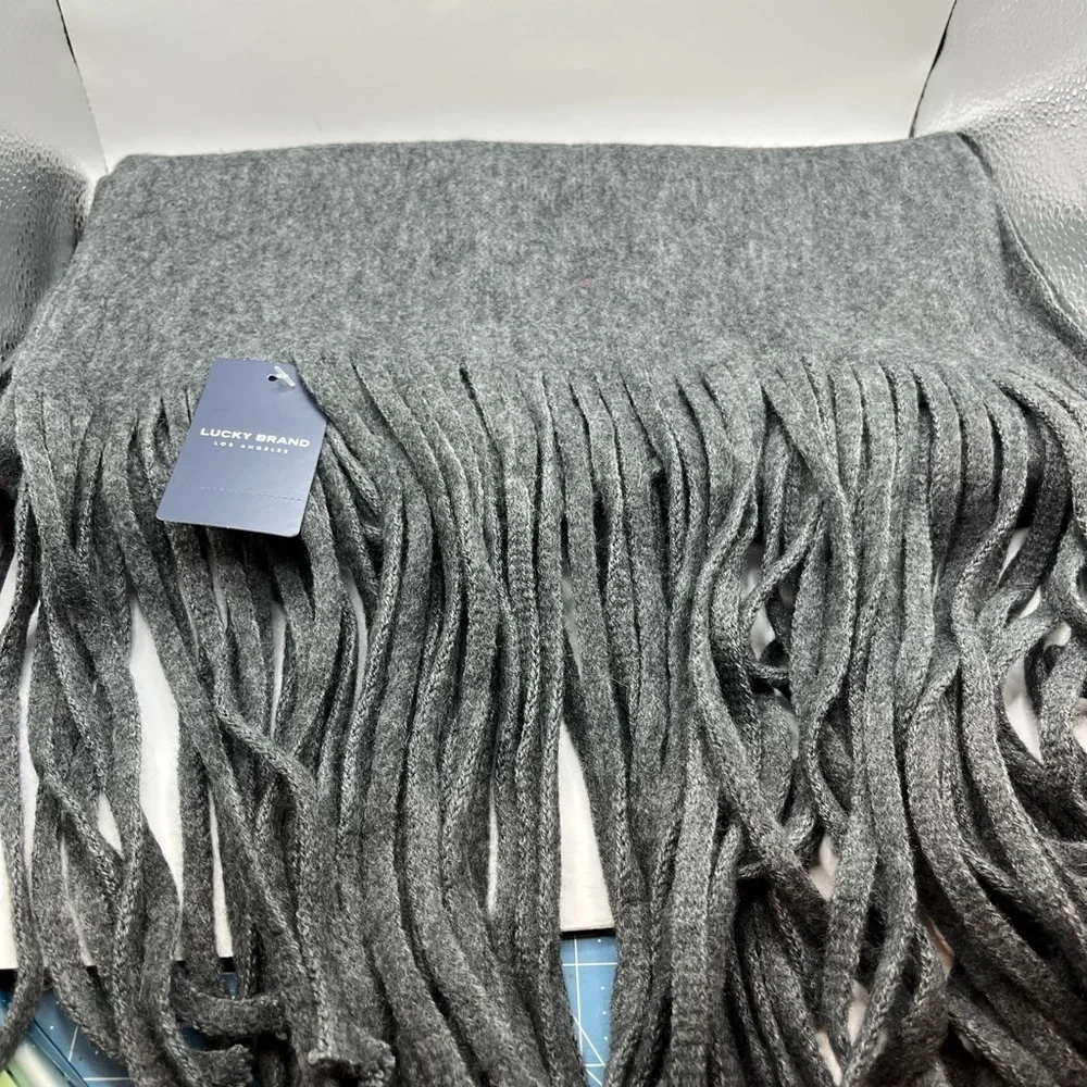 Lucky Brand Brushed Oversized Scarf Wrap in Charcoal Gray with Long Fringe